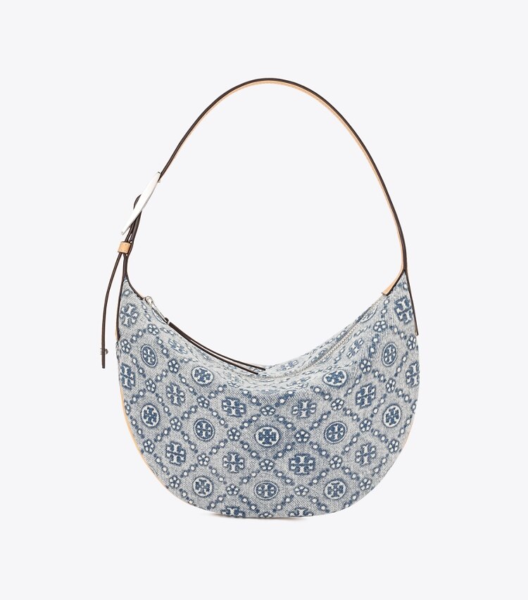 Tory Burch diseñador bolsos de hombro Bolso Balloon pequeño de denim con monograma T en Powder Blue frente