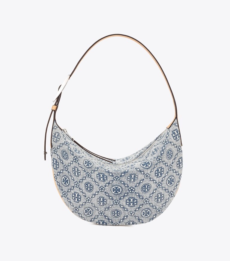 Tory Burch diseñador bolsos de hombro Bolso Balloon pequeño de denim con monograma T en Powder Blue frente