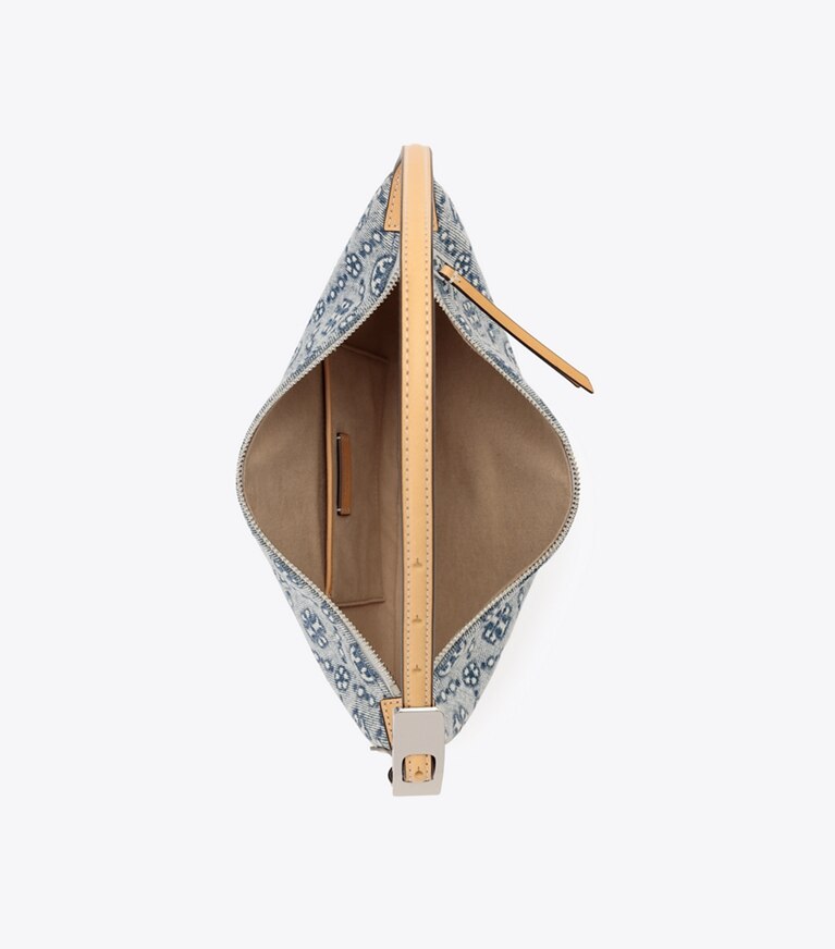 Tory Burch diseñador bolsos de hombro Bolso Balloon pequeño de denim con monograma T en Powder Blue vista superior