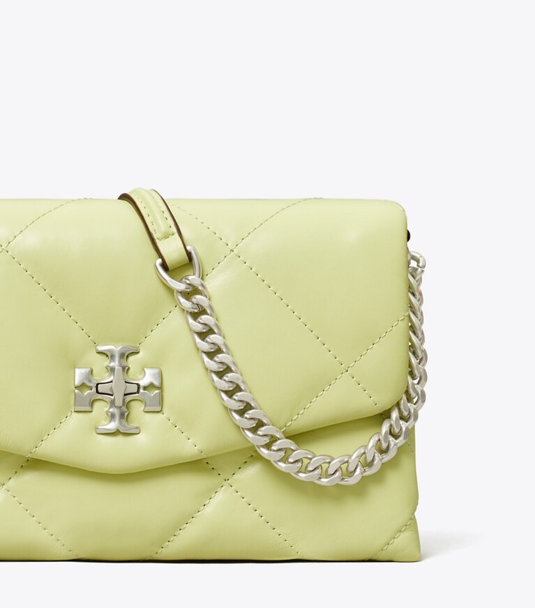 Tory Burch diseñador bolsos bandolera Bolso bandolera acolchado con forma de rombos Kira en Fresh Pear detalle
