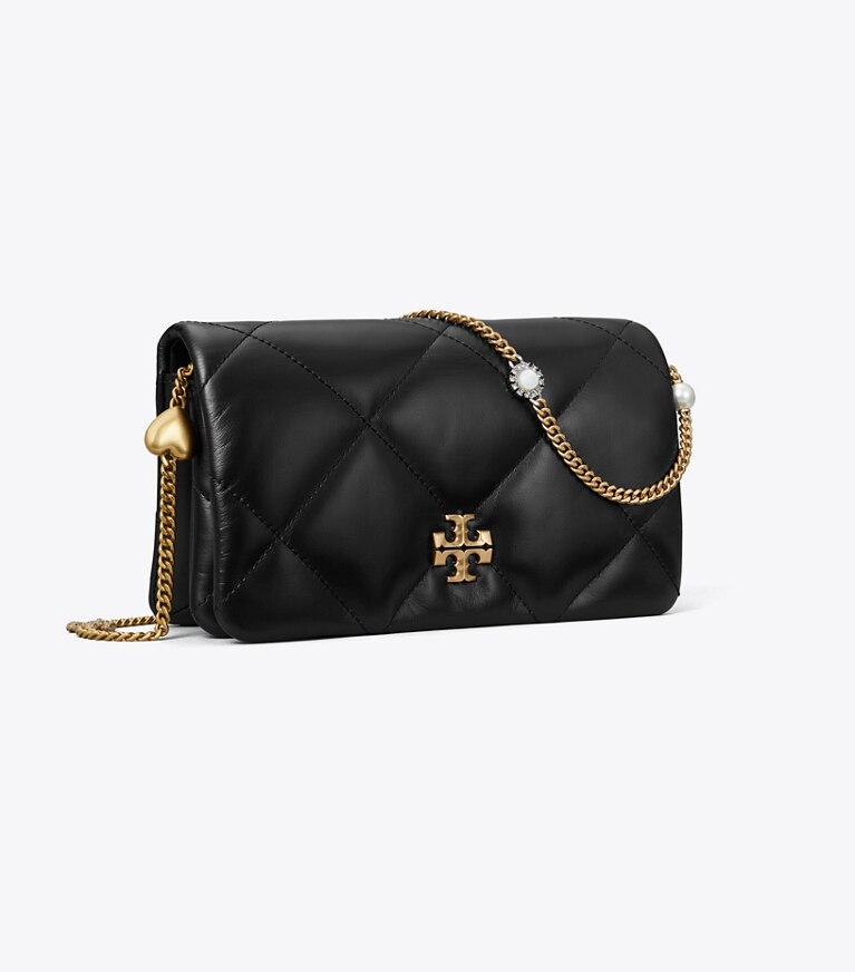 Tory Burch diseñador bolsos bandolera Bolso bandolera con dije Kira acolchado con forma de rombos en Black ángulo