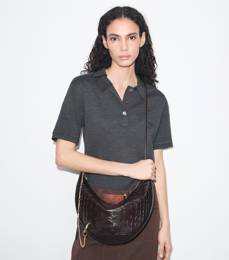 Tory Burch diseñador bolsos bandolera Bolso bandolera con grabado de cocodrilo Pierced en Coco accesorio en modelo