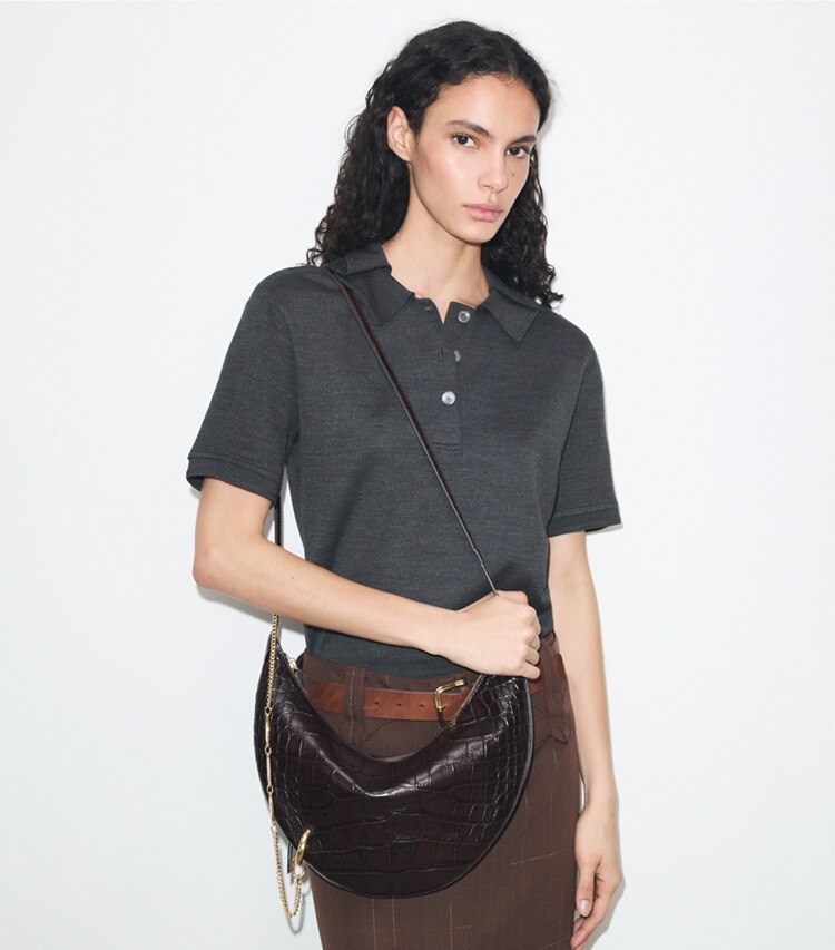 Tory Burch diseñador bolsos bandolera Bolso bandolera con grabado de cocodrilo Pierced en Coco adicional en modelo