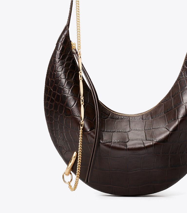 Tory Burch diseñador bolsos bandolera Bolso bandolera con grabado de cocodrilo Pierced en Coco detalle