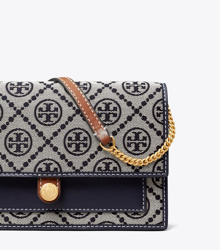 Tory Burch diseñador bolsos bandolera Bolso bandolera con monograma de T en Tory Navy detalle