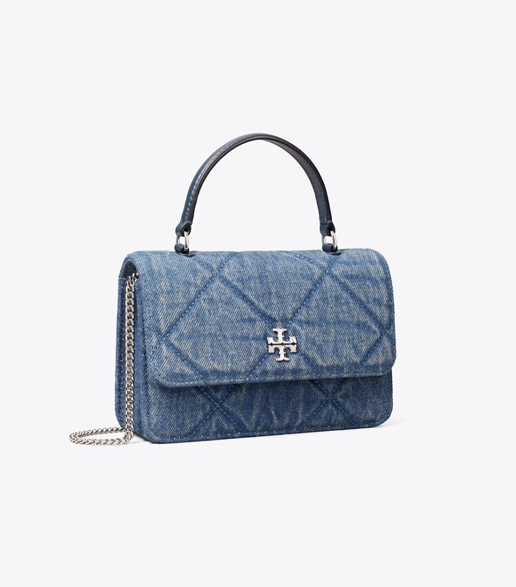 Tory Burch diseñador bolsos bandolera Bolso bandolera de mezclilla Mini Kira con formato de rombos y asa superior en Cruise ángulo