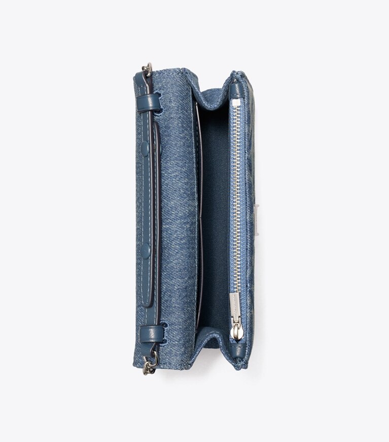 Tory Burch diseñador bolsos bandolera Bolso bandolera de mezclilla Mini Kira con formato de rombos y asa superior en Cruise vista superior
