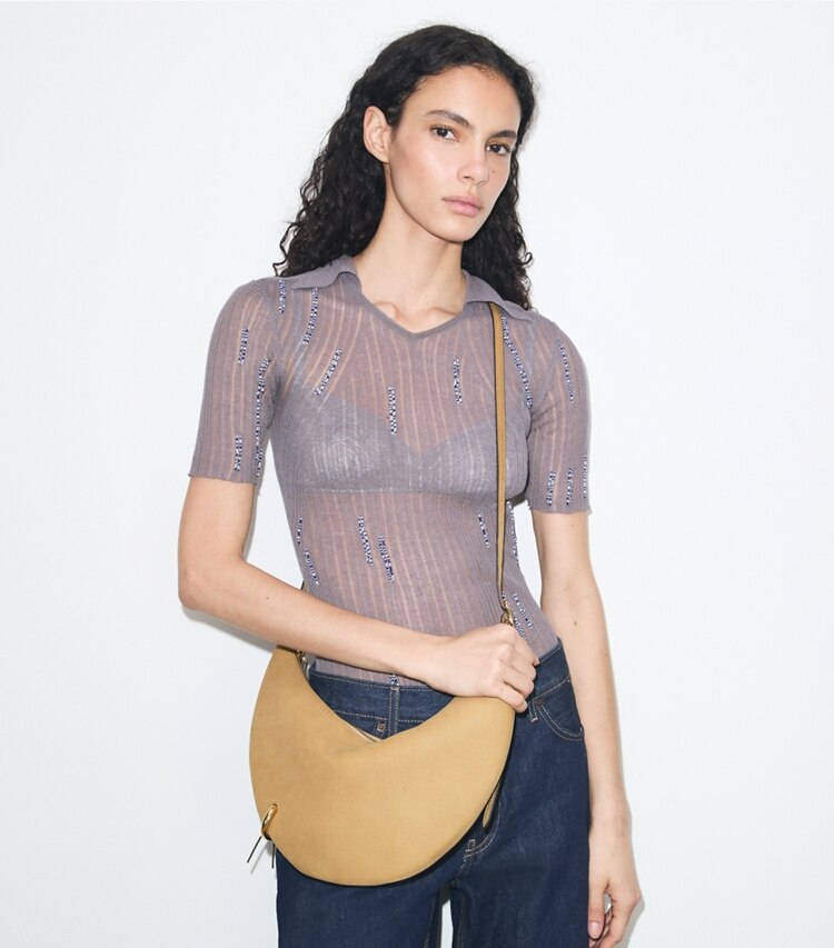 Tory Burch diseñador bolsos bandolera Bolso bandolera de nobuk Pierced en Stone accesorio en modelo