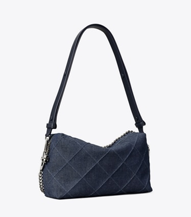 Tory Burch diseñador bolsos bandolera Bolso bandolera grande suave de denim Fleming en Blue ángulo