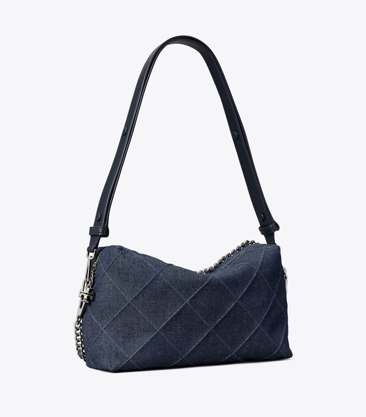 Tory Burch diseñador bolsos bandolera Bolso bandolera grande suave de denim Fleming en Blue ángulo