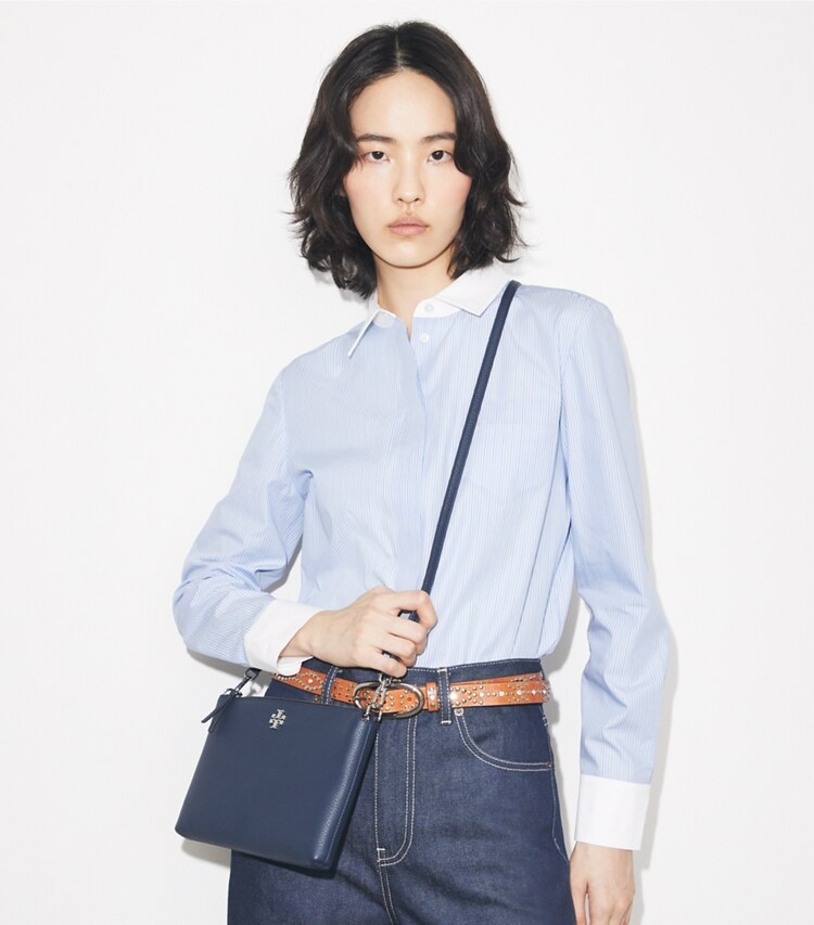 Tory Burch diseñador bolsos bandolera Bolso bandolera Mercer con cremallera granulada en Dark Sky accesorio en modelo