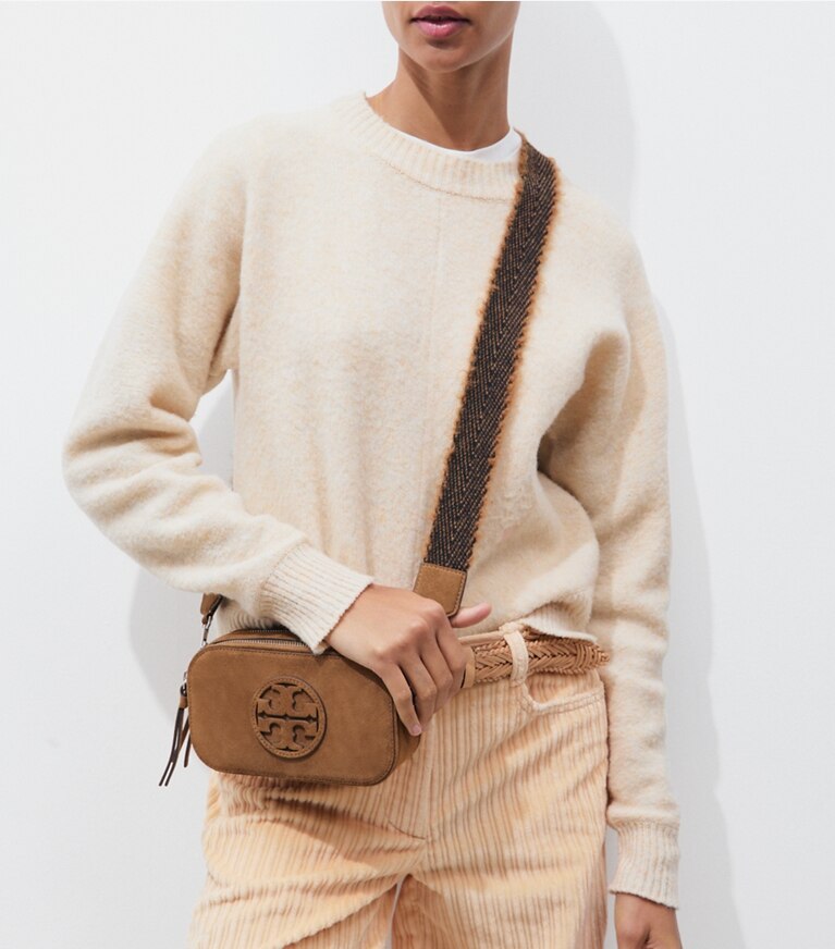 Tory Burch diseñador bolsos bandolera Bolso bandolera Mini Miller de gamuza en Toffee accesorio en modelo
