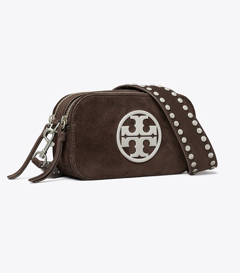 Tory Burch diseñador bolsos bandolera Bolso bandolera Mini Miller de gamuza en Shadow Oak ángulo
