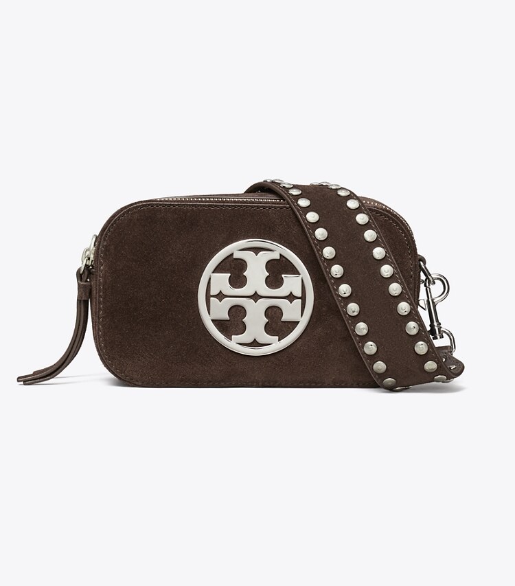 Tory Burch diseñador bolsos bandolera Bolso bandolera Mini Miller de gamuza en Shadow Oak frente