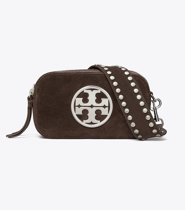 Tory Burch diseñador bolsos bandolera Bolso bandolera Mini Miller de gamuza en Shadow Oak frente