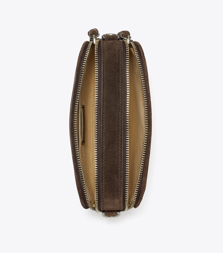 Tory Burch diseñador bolsos bandolera Bolso bandolera Mini Miller de gamuza en Shadow Oak vista superior