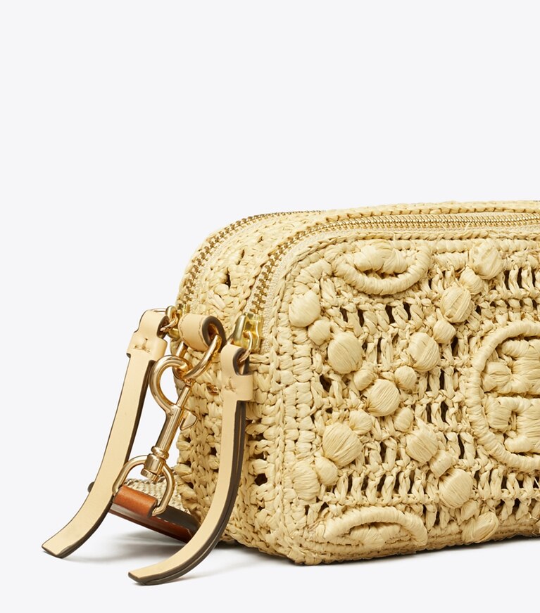 Tory Burch diseñador bolsos bandolera Bolso bandolera Mini Miller de rafia en Natural detalle