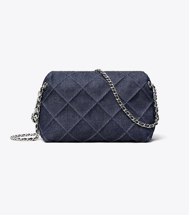 Tory Burch diseñador bolsos bandolera Bolso bandolera suave de denim Fleming en Blue frente
