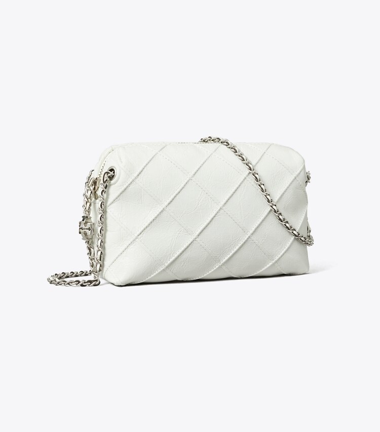 Tory Burch diseñador bolsos bandolera Bolso bandolera suave Fleming desgastado en Blanc ángulo