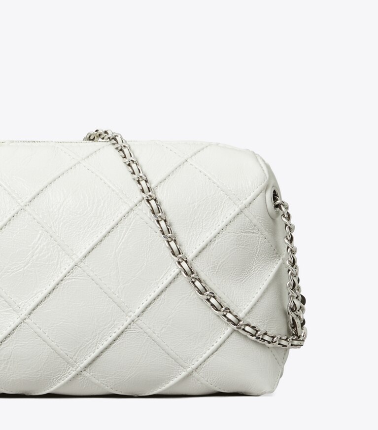 Tory Burch diseñador bolsos bandolera Bolso bandolera suave Fleming desgastado en Blanc detalle