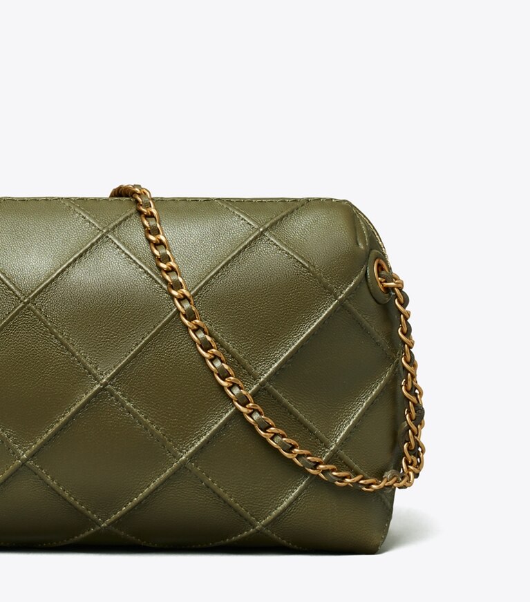 Tory Burch diseñador bolsos bandolera Bolso bandolera suave Fleming en Dark Olive detalle