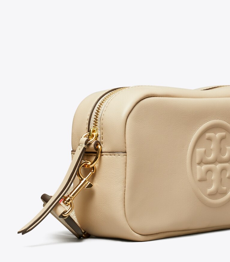 Tory Burch diseñador bolsos bandolera Bolso bandolera suave Mini Miller en Light Stone detalle