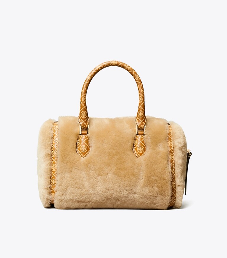 Tory Burch diseñador bolsos bandolera Bolso barril pequeño T Monogram de borreguillo en Teddy parte trasera