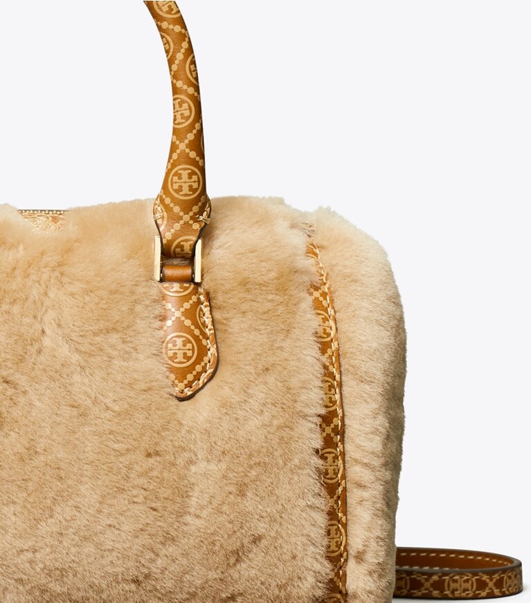 Tory Burch diseñador bolsos bandolera Bolso barril pequeño T Monogram de borreguillo en Teddy detalle