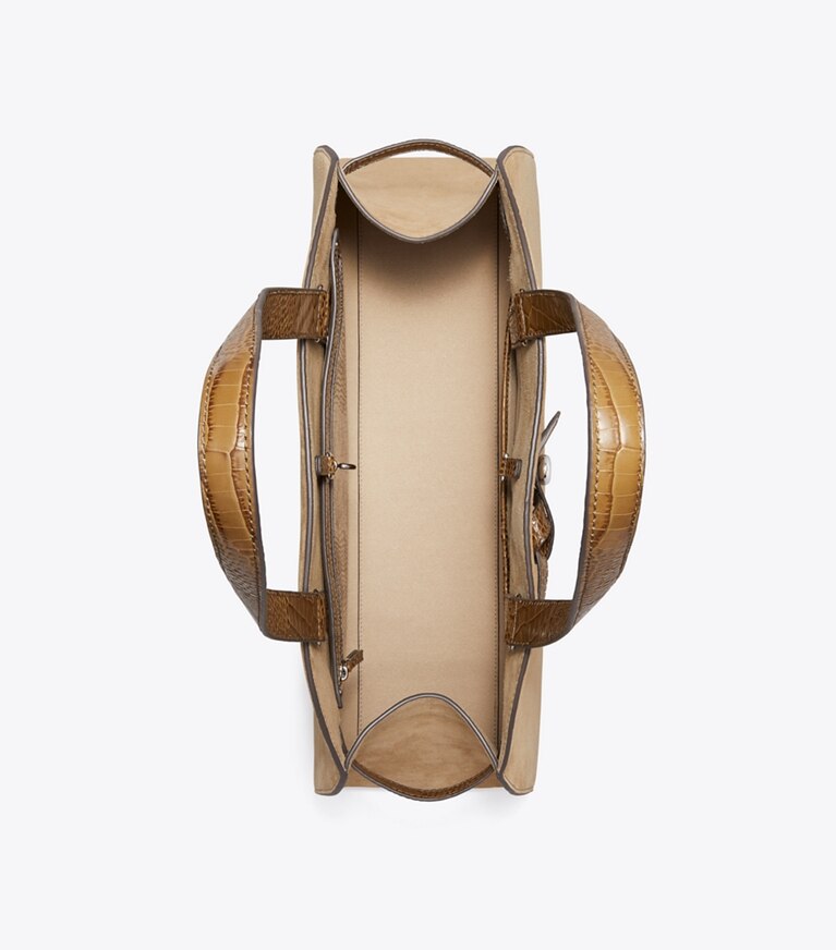 Tory Burch diseñador bolsos satchel Bolso Bauletto grande de gamuza Romy en Stone vista superior
