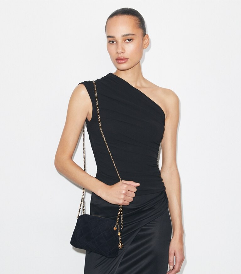 Tory Burch diseñador bolsos bandolera Bolso bndolera Fleming de gamuza suave en Black accesorio en modelo