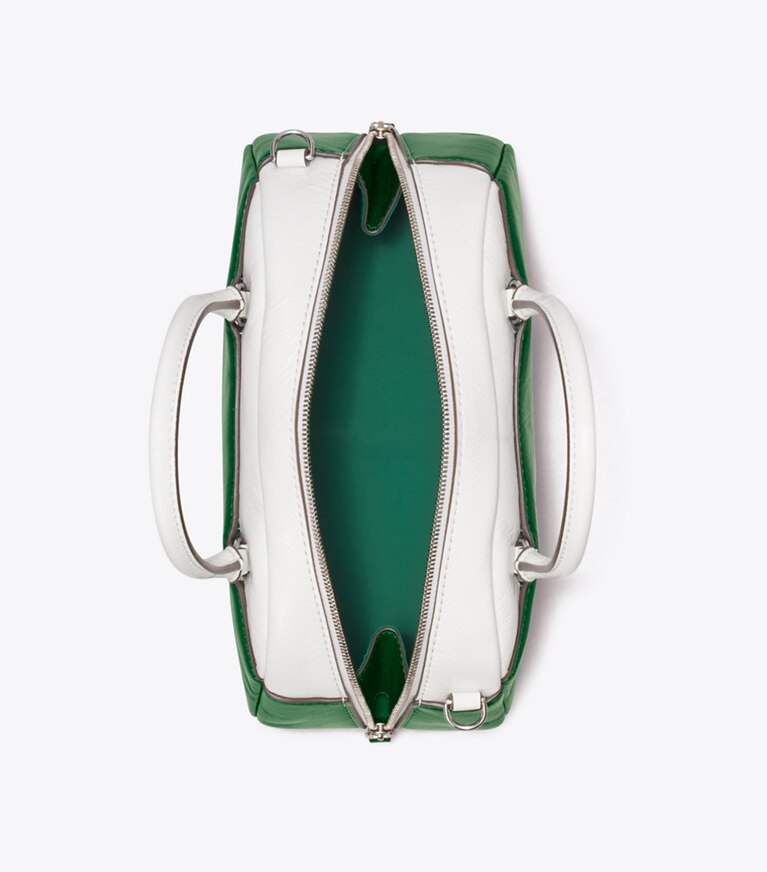 Tory Burch diseñador bolsos bandolera Bolso bowler pequeño con bloques de color en Sapphire Green vista superior