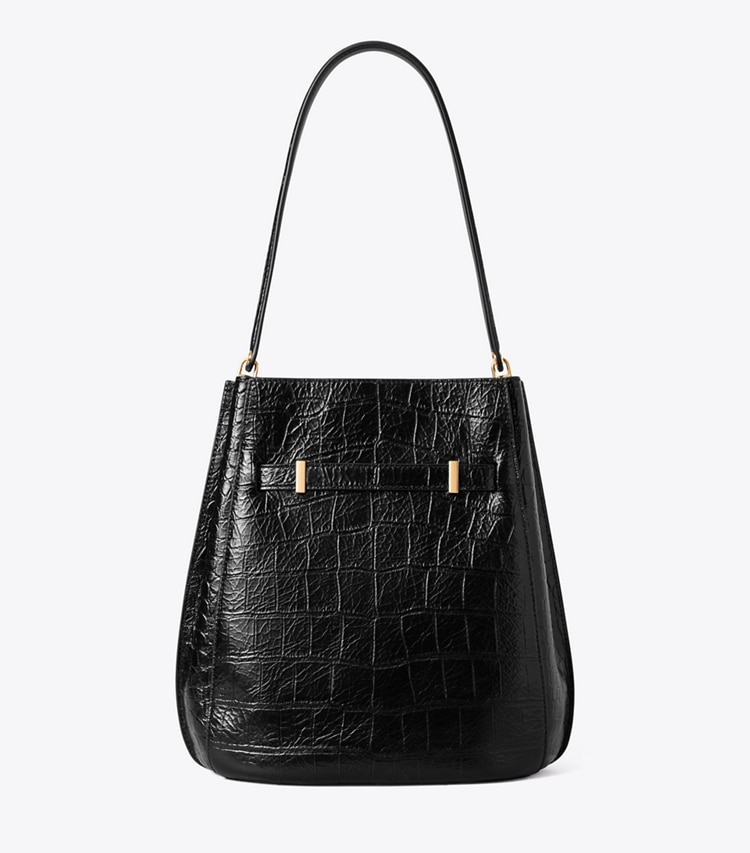 Tory Burch diseñador bolsos de hombro Bolso bucket con grabado de cocodrilo Lee Radziwill en BLACK volver