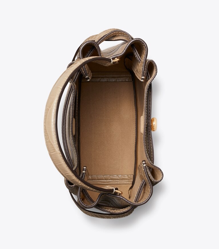 Tory Burch diseñador bolsos bandolera Bolso bucket con grabado de cocodrilo Romy en Ginger Leaf vista superior