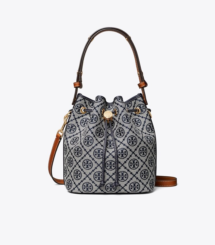 Tory Burch diseñador bolsos bandolera Bolso bucket con monograma T en Tory Navy frente