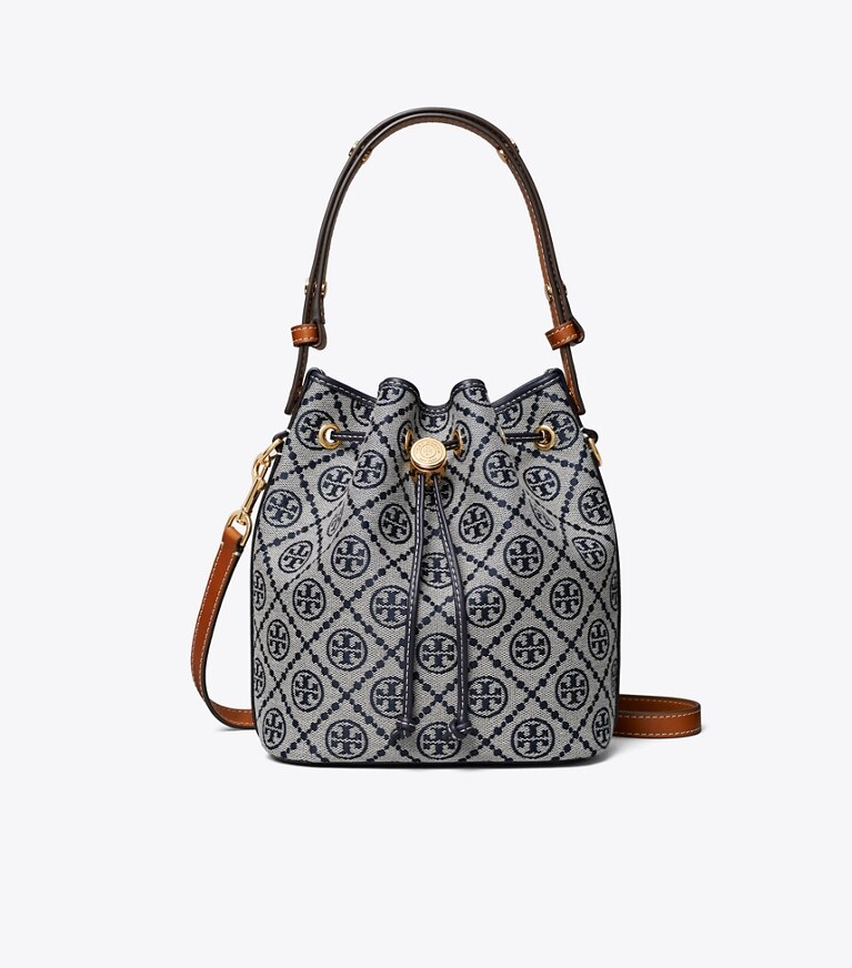 Tory Burch diseñador bolsos bandolera Bolso bucket con monograma T en Tory Navy frente