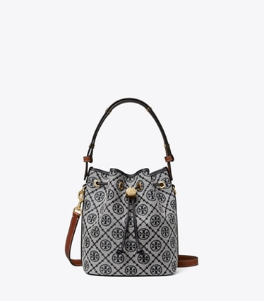 Tory Burch diseñador bolsos bandolera Bolso bucket con monograma de T en Tory Navy frontal