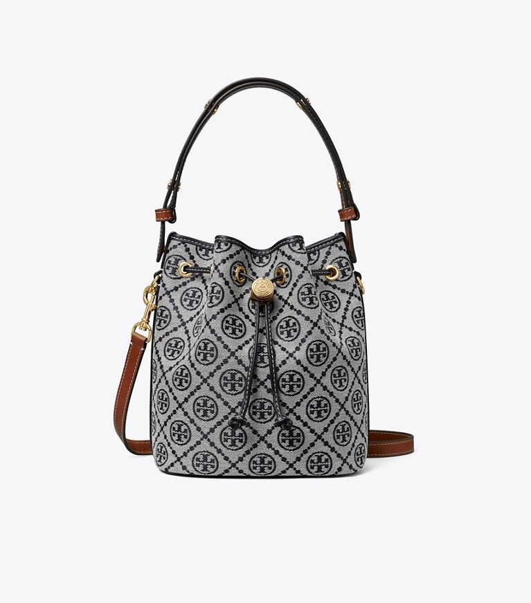 Tory Burch diseñador bolsos bandolera Bolso bucket con monograma de T en Tory Navy frontal