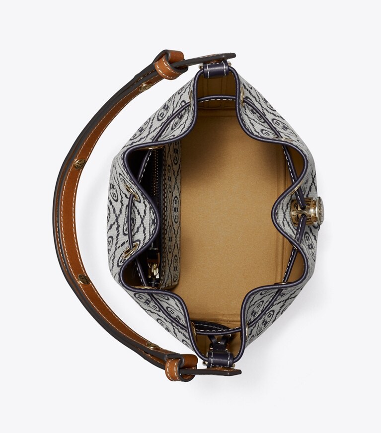 Tory Burch diseñador bolsos bandolera Bolso bucket con monograma de T en Tory Navy desde arriba