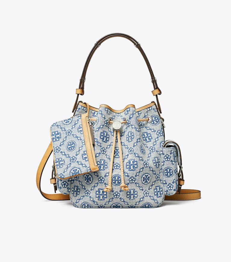 Tory Burch diseñador bolsos bandolera Bolso bucket de denim con monograma T en Powder Blue adicional