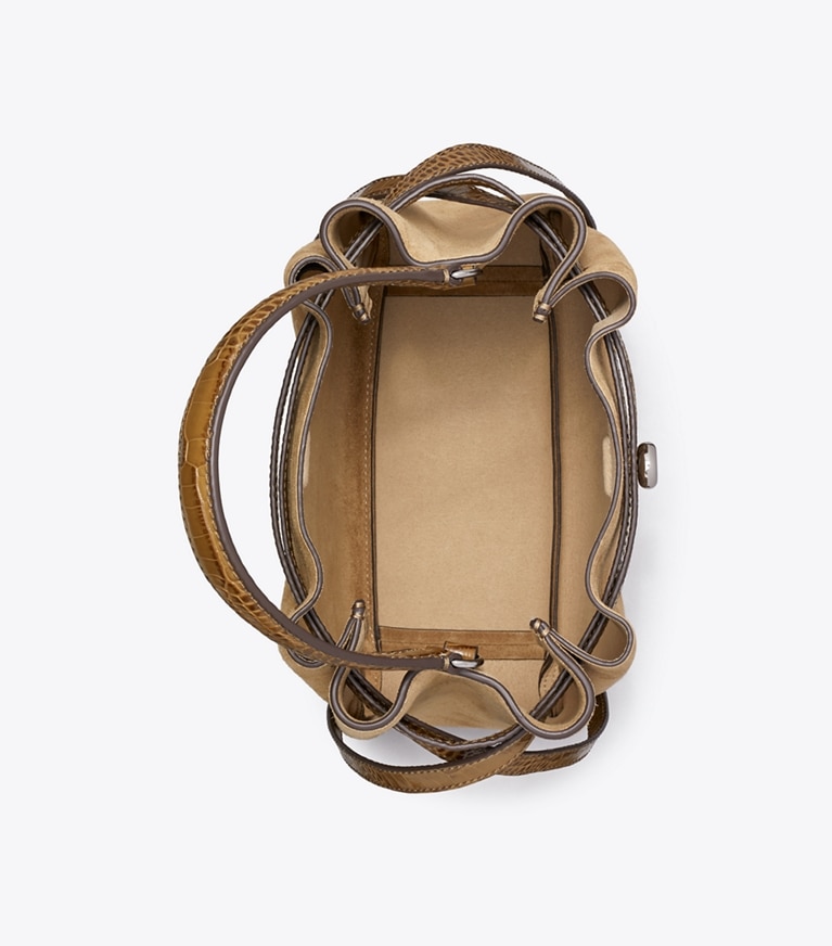 Tory Burch diseñador bolsos bandolera Bolso bucket de gamuza Romy en Stone vista superior