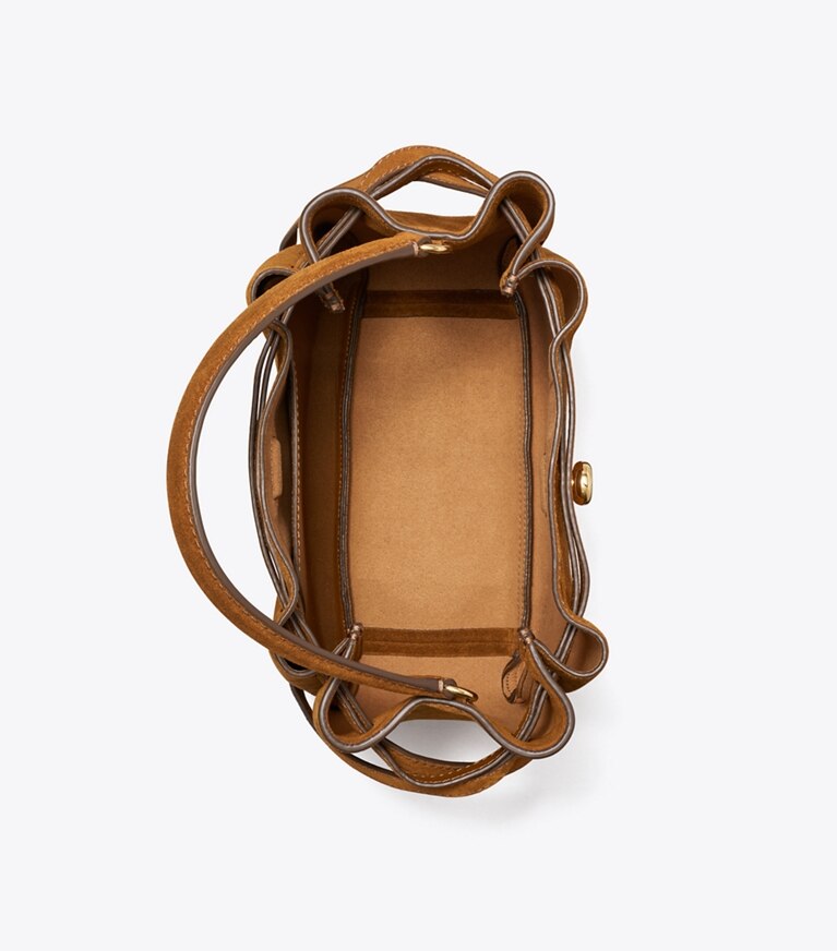 Tory Burch diseñador bolsos bandolera Bolso bucket de gamuza Romy en CARAMEL vista superior