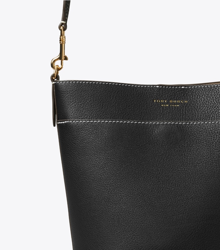 Tory Burch diseñador bolsos satchel Bolso bucket de piel en Black detalle