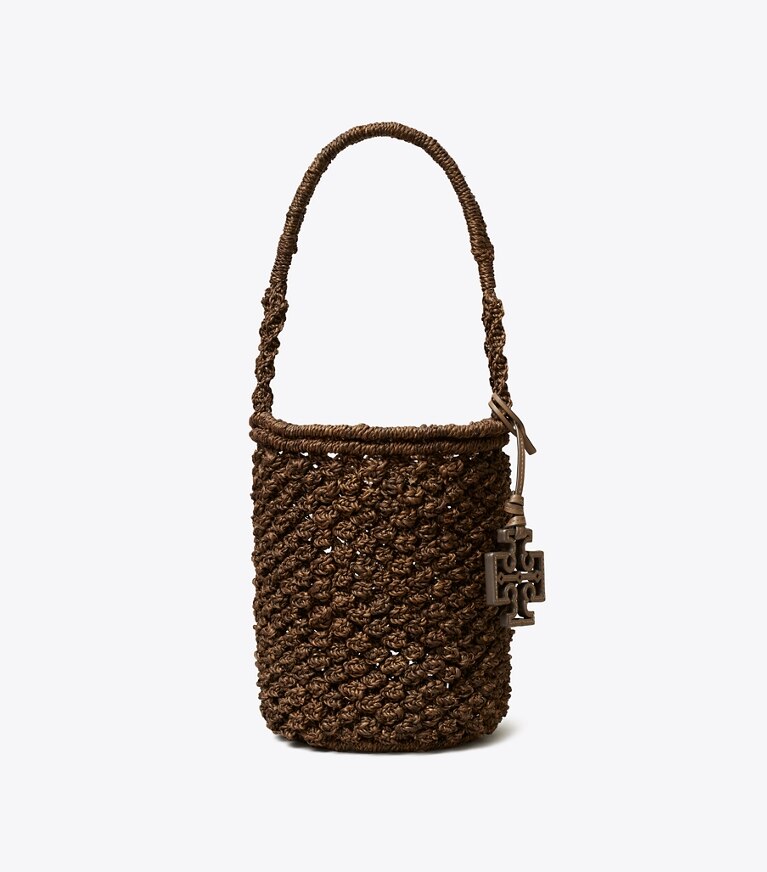 Tory Burch diseñador bolsos de hombro Bolso bucket Ella de crochet en punto palomita en Dark Cocoa frente