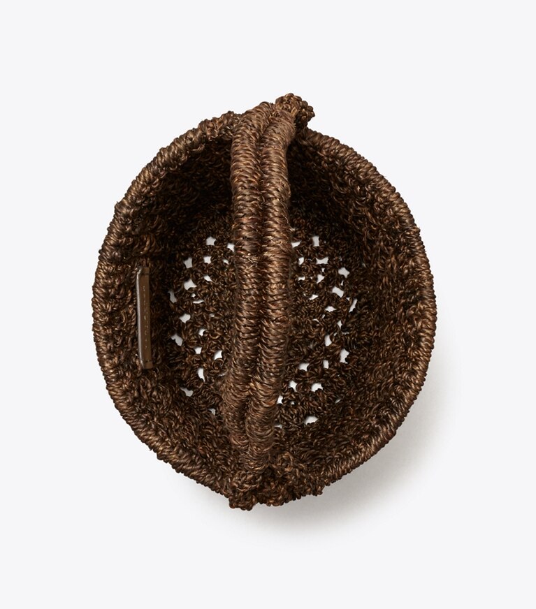 Tory Burch diseñador bolsos de hombro Bolso bucket Ella de crochet en punto palomita en Dark Cocoa vista superior