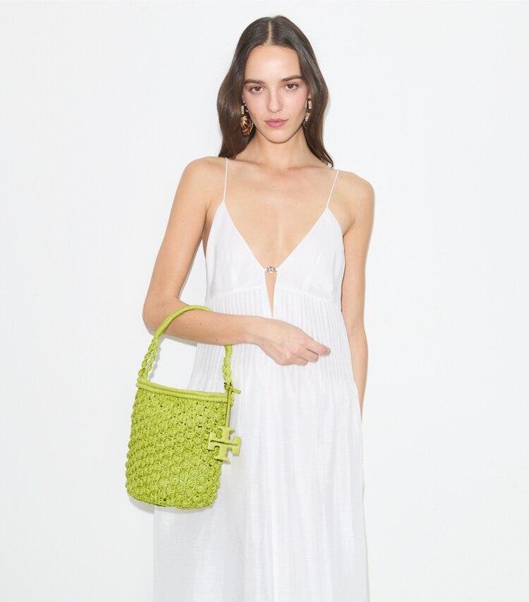 Tory Burch diseñador bolsos de hombro Bolso bucket Ella de crochet en punto popcorn en Citrus Green accesorio en modelo