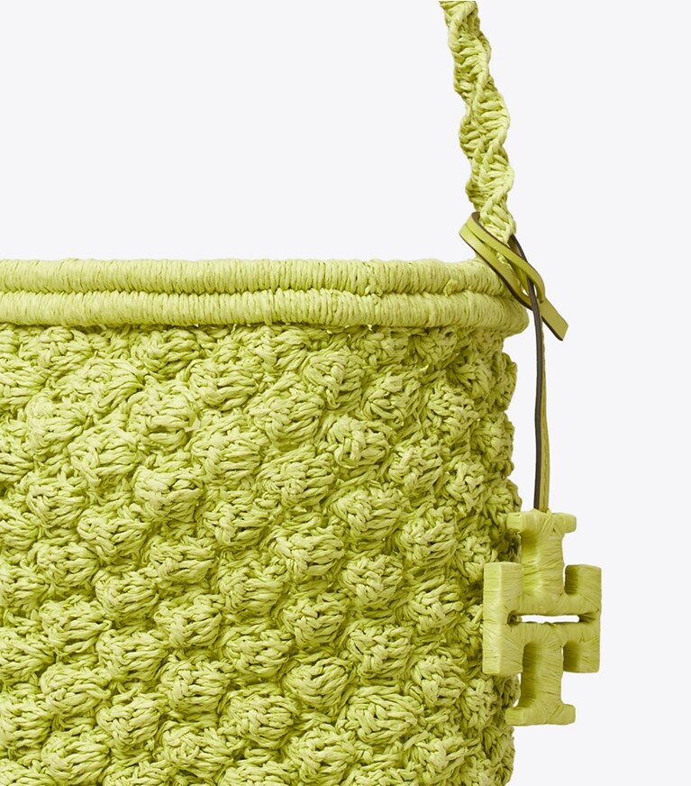 Tory Burch diseñador bolsos de hombro Bolso bucket Ella de crochet en punto popcorn en Citrus Green detalle