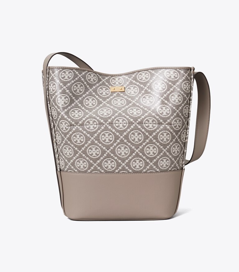 Tory Burch diseñador bolsos de hombro Bolso bucket fino con cierre de jacquard revestido con monograma de T en Charcoal volver