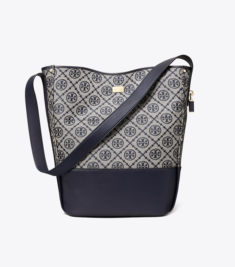 Tory Burch diseñador bolsos de hombro Bolso bucket fino con cremallera y monograma T en Tory Navy volver