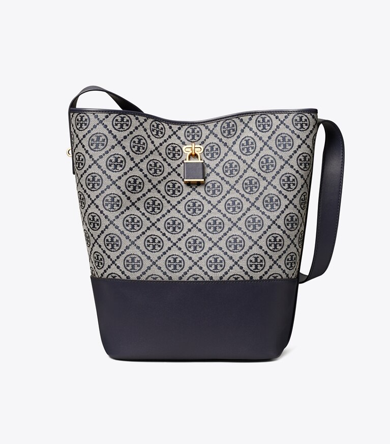 Tory Burch diseñador bolsos de hombro Bolso bucket fino con cremallera y monograma T en Tory Navy frente