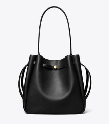 Tory Burch diseñador bolsos de hombro Bolso bucket grande Romy en Black frontal